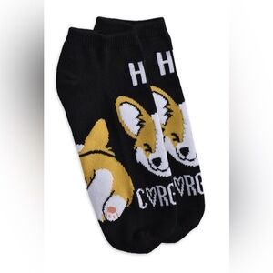 Black Hey Corgeous Corgi Dog Low Cut Socks, 1 Pair, Fits Adult Shoe Size 4-10